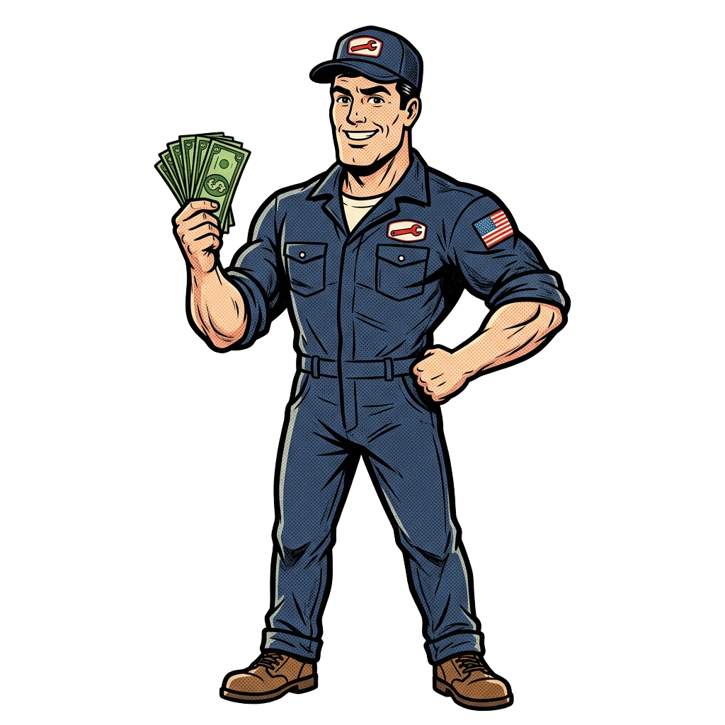 Tankman holding a stack of cash